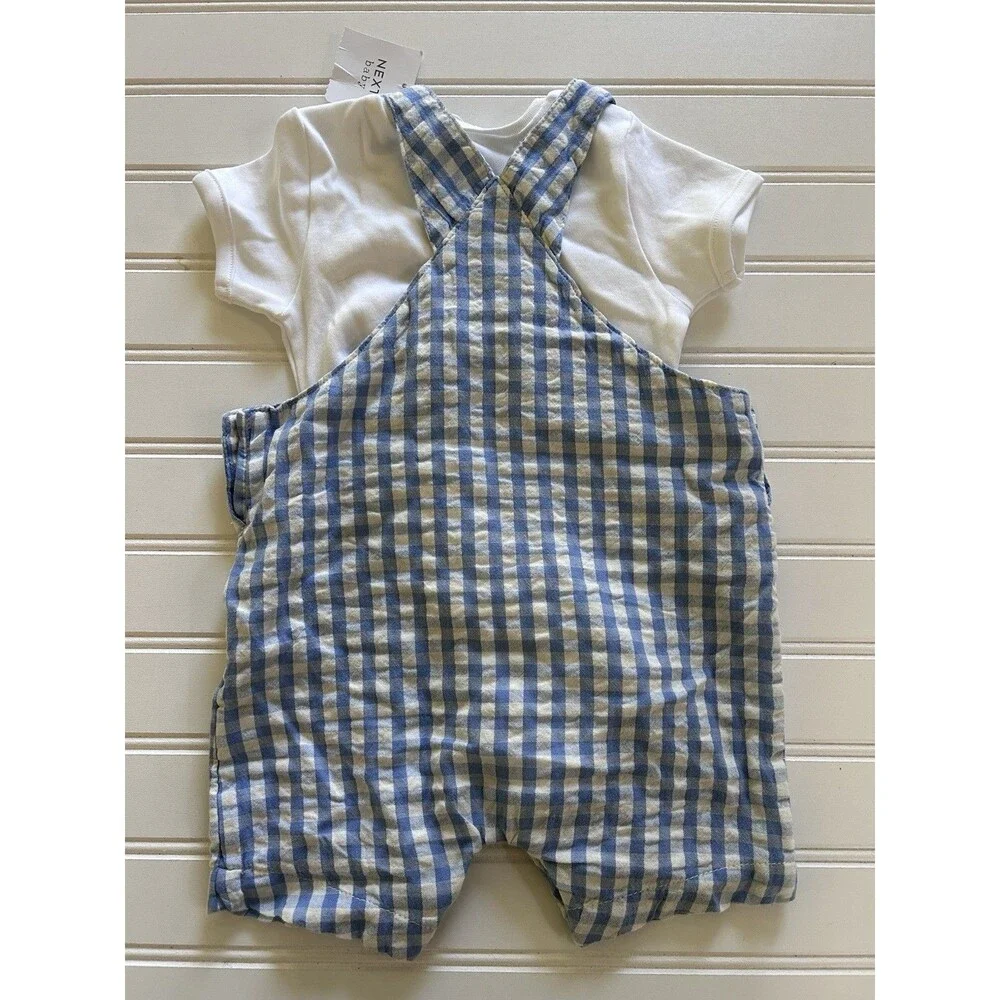Next Baby Boy Blue Gingham Romper & Bodysuit Set 3-6 Months NWT Boutique